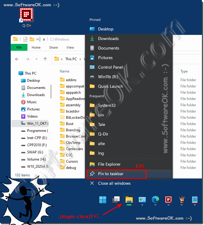 Start the file explorer via the Windows 11 taskbar!
