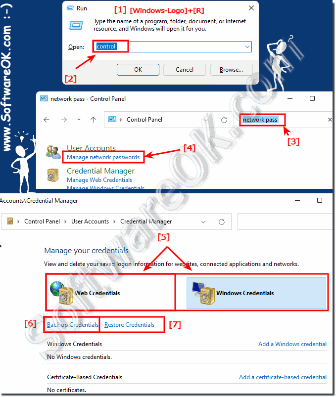 Windows 11: Manage network passwords, restore backup!