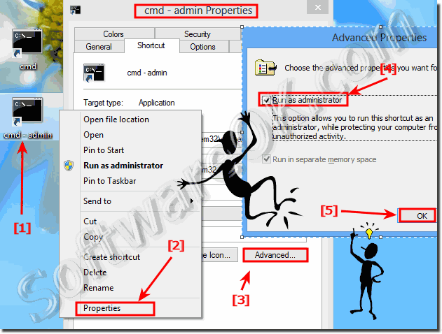 Create administrator CMD prompt on the Windows 8 desktop, how to