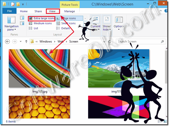 Extra large icons in the thumbnail view of Windows Explorer in Windows 8, 8.1, 9!