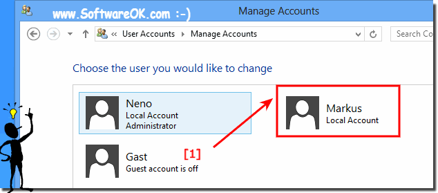 How can I change the administrator, Windows 8 (user)?