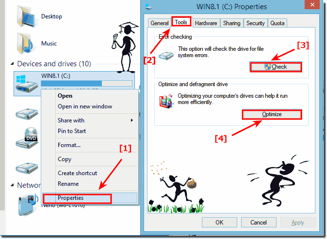 Open Defragmenter via MS-Explorer in Windows-8.1 and 8!