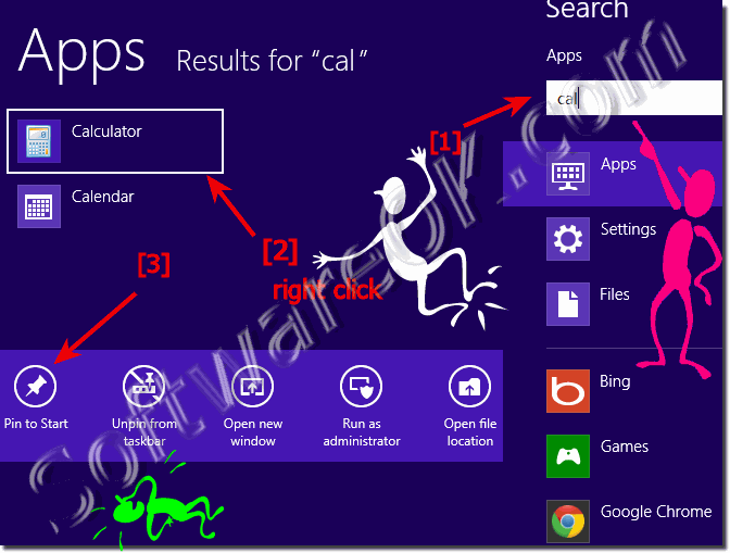 Pin the Calculator on Win-8 or 8.1 start menu