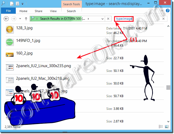Search for a file type image via MS-Explorer file search!