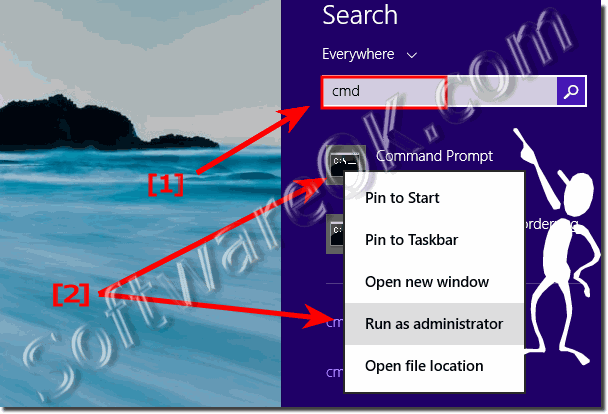 Start the Windows 8.1 cmd.exe in administrator mode via Windows-S?