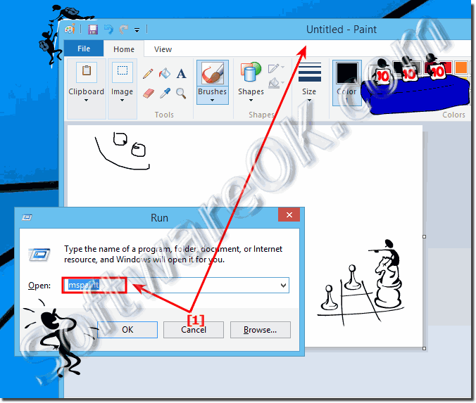 Start the mspaint program in Windows 8 or 8.1 find run and open!