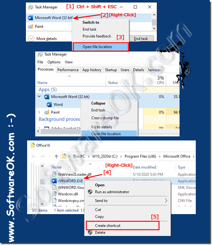 how to create a shortcut on desktop for microsoft word