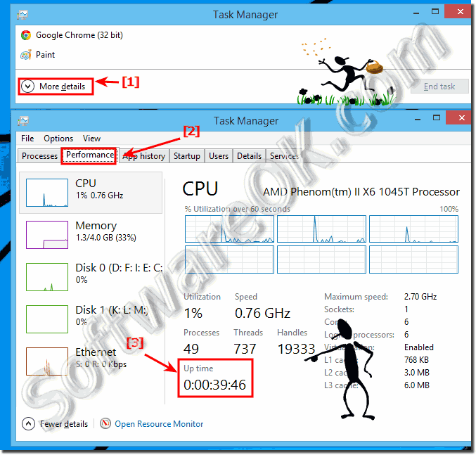 the Operating time via Windows 8.1 Task Manager!