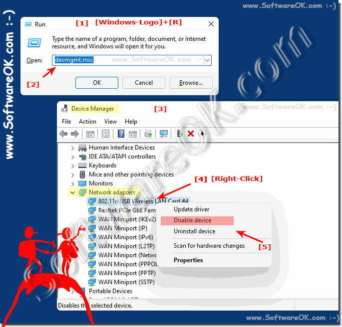 Deactivate, activate and list network adapters in the Device Manager!