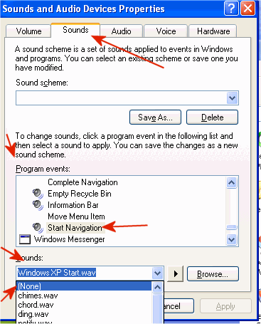 sounds applied to events in Windows and programs