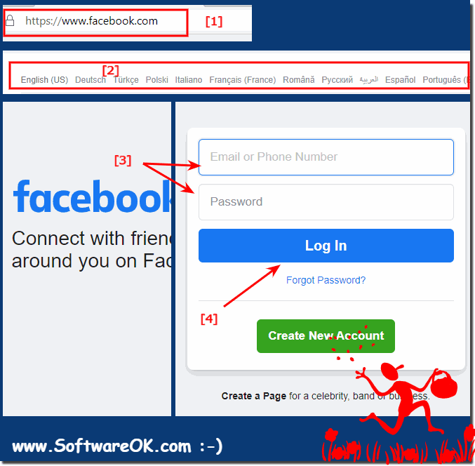 How can i sign up, register, log in on Facebook.com?