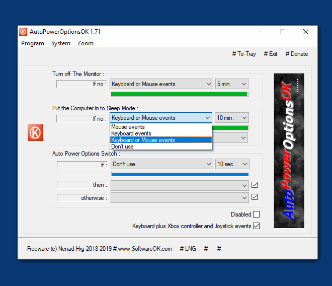 Automatic adjustment of energy options under Windows!