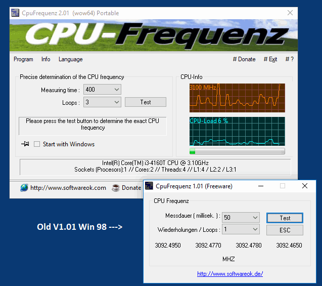 CPU frequency query W10, W7 without if and but also V1 for W98!