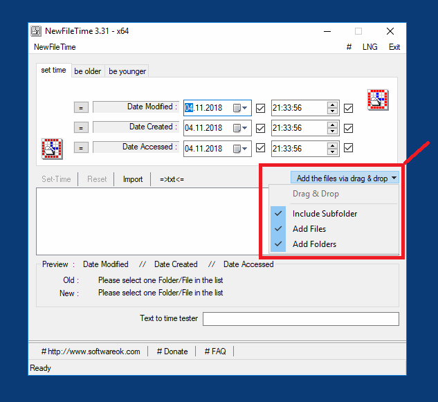 Add folder with subfolder and files to change the timestamp!